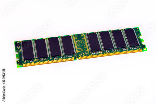 RAM module for a desktop computer isolate on a white background close-up.