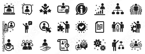 Set of Business audit, Startup strategy and Employee icons. Management icons. Business strategy, Startup and Teamwork. Organization management, report and group algorithm. Employee job. Vector