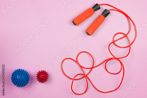 jump rope and balls for massage and self-massage, sports equipment, the concept of a healthy and active lifestyle, fitness and proper nutrition