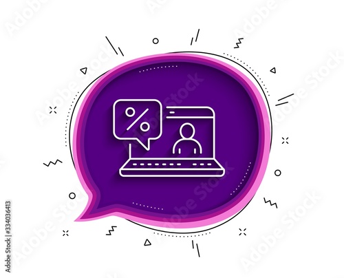 Online loan percent line icon. Chat bubble with shadow. Discount sign. Credit percentage symbol. Thin line online loan icon. Vector