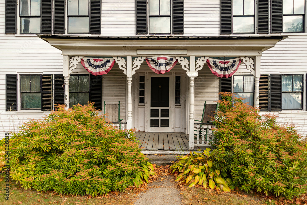 Fall in New England old house facade, USA
