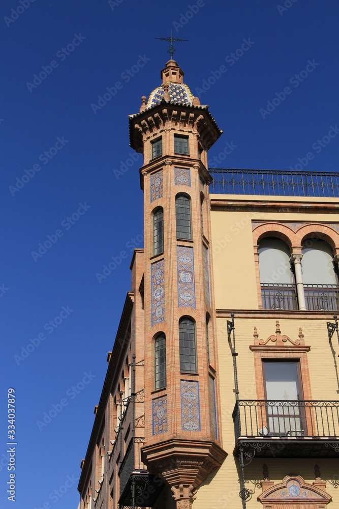 Medieval round bay window in Seville, Andalusia, Spain.