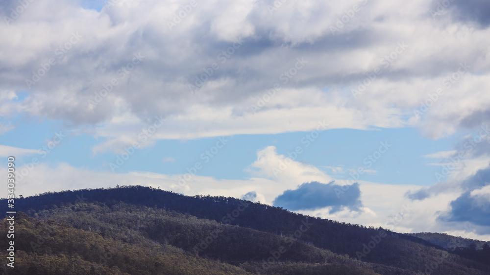clouds passing by and weather changing over the mountains, shot in Tasmania over Mount Wellington