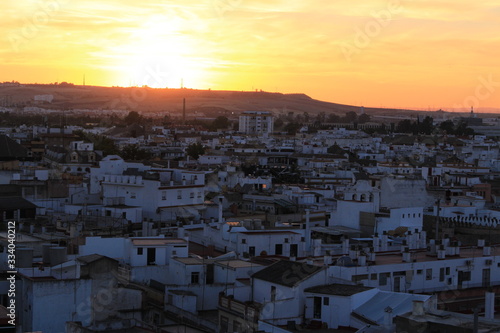 Seville city view at sundown from top of the Metropol Parasol (Setas de Sevilla) building. © RukiMedia