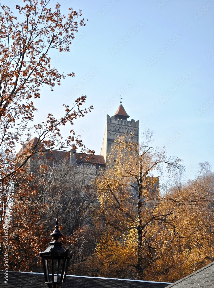 Autumn at Bran Castle, situated in Transylvania near Bran and Brasov, is a national monument and landmark in Romania. Commonly known outside Romania as Dracula's Castle. Autumn at Bran Castle, situated in Transylvania near Bran and Brasov, is a national monument and landmark in Romania. Commonly known outside Romania as Dracula's Castle.