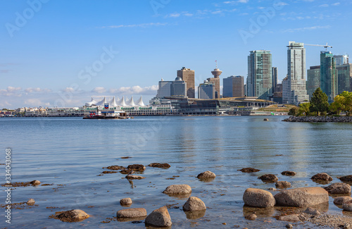 Vancouver BC skyline and shoreline Canada.