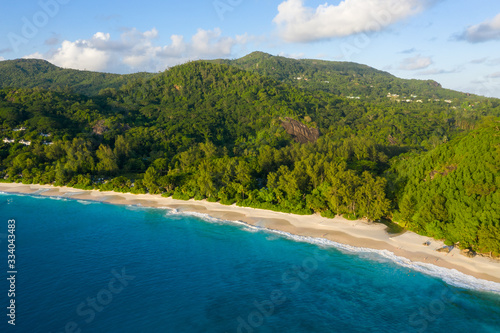 Fototapeta Naklejka Na Ścianę i Meble -  Anse Intendance Beach drone view In Mahe Island Seychelles 