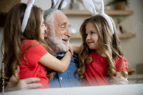 Happy to be with grandchildren on holidays stock photo