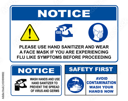 set of mandatory sign or warning sign corona virus poster or 2019-ncov viruses   from wuhan city or wash your hand sign concept. eps 10 vector, easy to modify