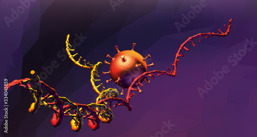 Coronavirus, 2019-ncov modifies cell DNA, low poly, vector image.