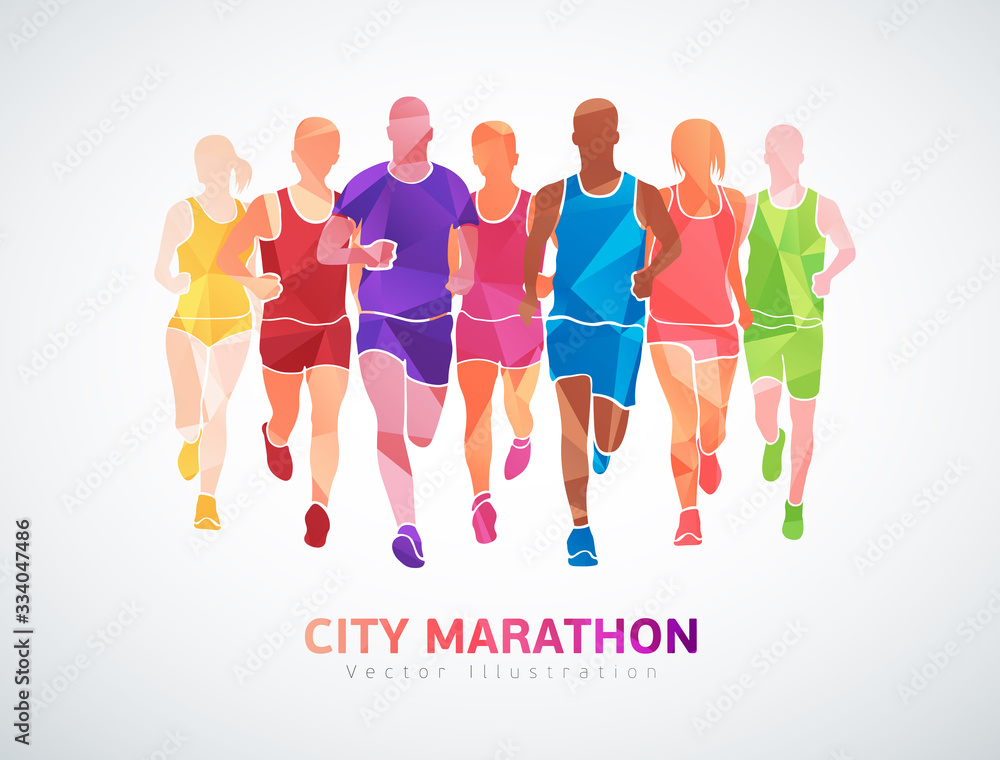 Marathon runners, colorful template poster. Vector illustration Stock ...