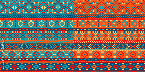 A set of two seamless patterns with a Mexican pattern. Decorative borders with a geometric pattern. Texture background.
