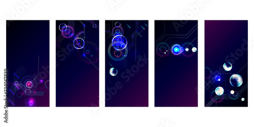 Set of banner style of cosmos universe stars galaxy dark blue 3d futuristic background modern planets neon