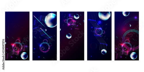 Set of banner style of cosmos universe stars galaxy dark blue 3d futuristic background modern planets neon
