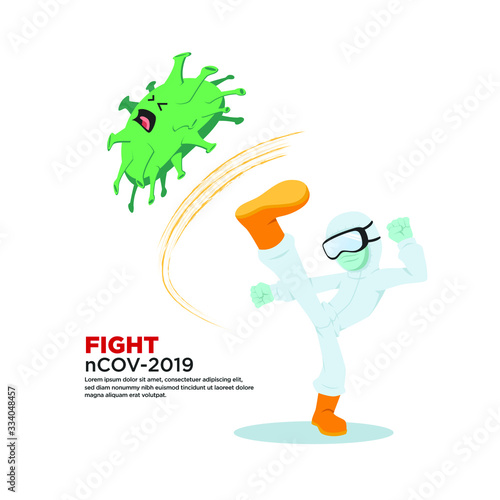 illustration fight corona using hazmat 