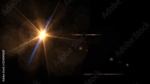 Abstract stylish light effect on a black background. Gold glowing neon line. Golden luminous dust and glares. Flash Light. luminous trail.