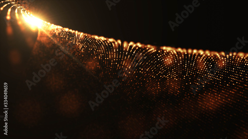 Fototapeta Naklejka Na Ścianę i Meble -  Particle drapery luxury gold background. 3d illustration, 3d rendering.Gold abstract bokeh background.