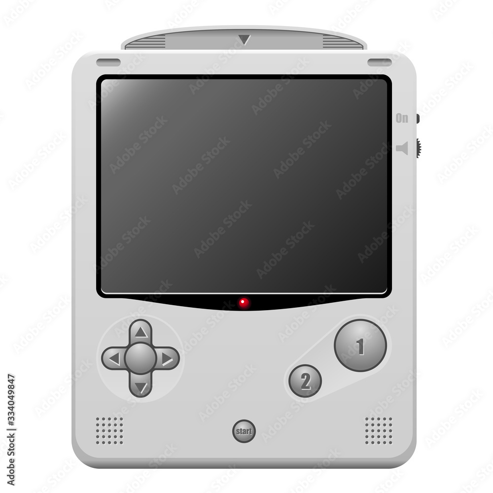 Retro portable gaming console with a blank screen and buttons. Can represent the 8-bit gaming era, vintage technology and gadgets, the 80s and 90s, classic systems, the evolution of electronics, etc. Retro portable gaming console with a blank screen and buttons. Can represent the 8-bit gaming era, vintage technology and gadgets, the 80s and 90s, classic systems, the evolution of electronics, etc.