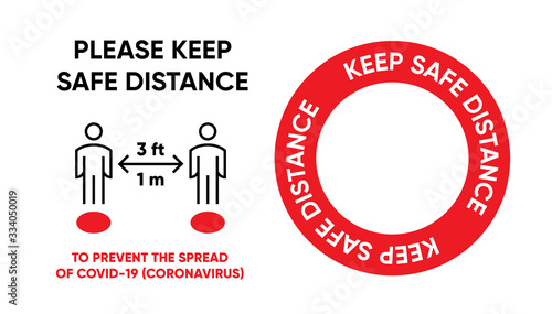 Keep Safe Distance Red Dot on Floor in Public Place, Shop, Mall. Social Distancing Protection and Prevention from Coronavirus COVID-19. Editable Line Vector