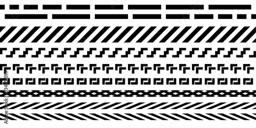 Elements of artistic ornament, borders, black on white background. Seamless pattern, vector design.