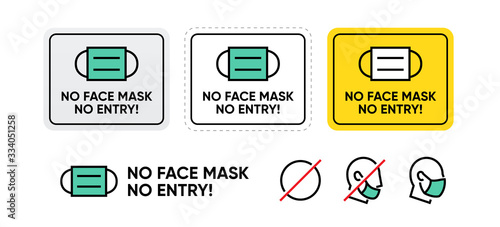 No Face Mask No Entry vector sign. Medical Mask for Precautions Warning Sign, How to Protect Yourself and Others. Editable Line icon