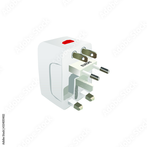 Universal electricity plug and socket adaptor for travel isolated on white background illustration vector