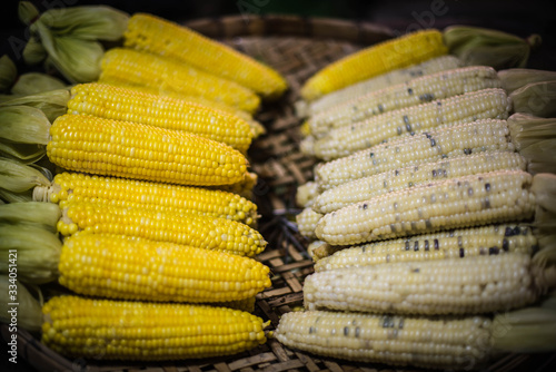  Boiled corn for sale on the local market in Thailand.