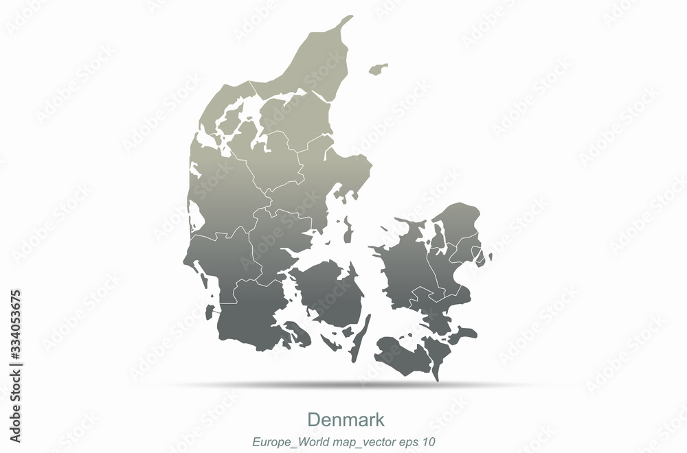 denmark map. european countries map with gray gradient. europe of modern vector map series.