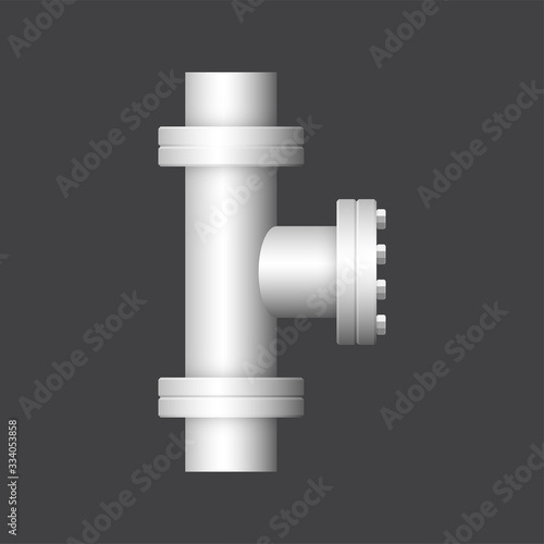 Pipe vector. Connection by flange fitting. For pipeline construction to transport liquid or gas in industry i.e. crude, oil, natural gas. Also water supply infrastructure in plumbing and irrigation.