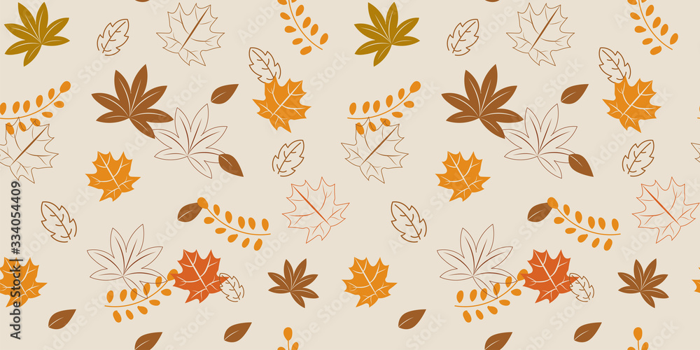Obraz premium Seamless autumn pattern background, Vector floral flower autumn, Hand drawn decorative element, Seamless backgrounds and wallpapers for fabric, packaging, Decorative print, Textile