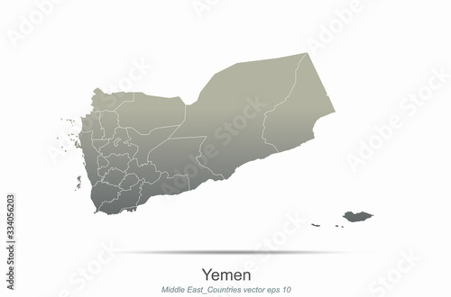 yemen map. middle east countries map. arab country map of gray gradient seires.