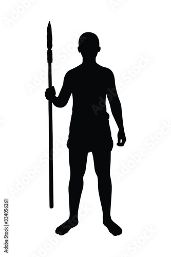 Forest man with weapon silhouette vector on white