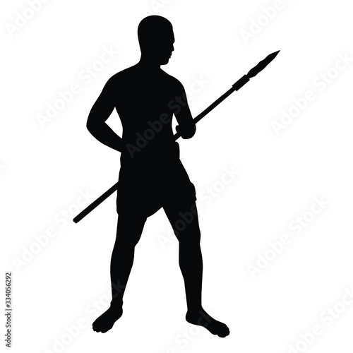 Forest man with weapon silhouette vector on white