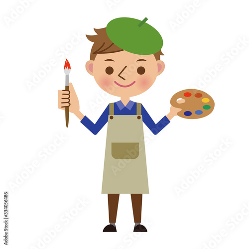 絵の具と筆を持った絵描き・画家