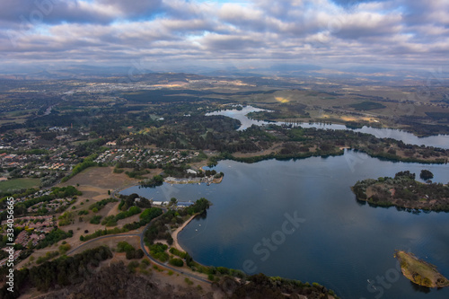 Aerial view over Canberra from hot air balloon 