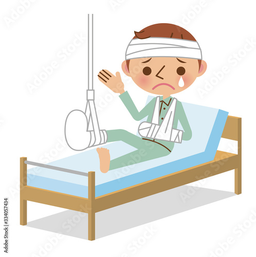足を骨折して入院している男性患者