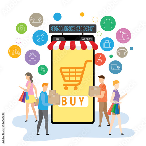 Mobile application for shopping, Online supermaket, Smartphone with shopping app.