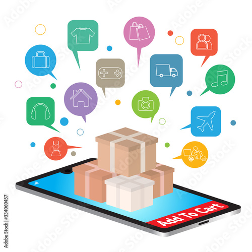 Mobile application for shopping, Online supermaket, Smartphone with shopping app.