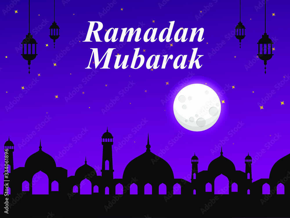 Ramadan Mubarak Background Template with Silhouette Mosque