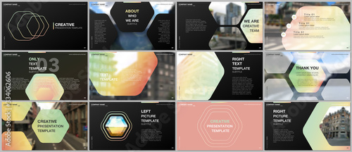 Minimal presentations design, portfolio vector templates with hexagonal design yellow color pattern background. Multipurpose template for presentation slide, flyer leaflet, brochure cover, report.