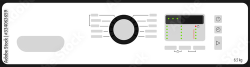 panel of the washing machine with signs and buttons on a white background. Isolated vector