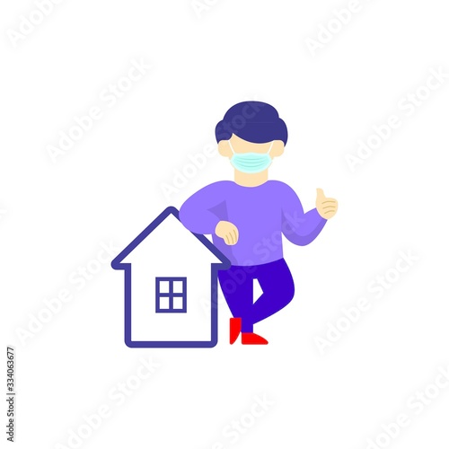 Men Relax on Their House Wear Mask on Mouth. Illustration for Background Design of Your Web Template. Stay At Home. © irondah