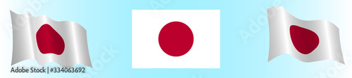 Flag of the Japan in a static position and in motion  developing in the wind  on a white background