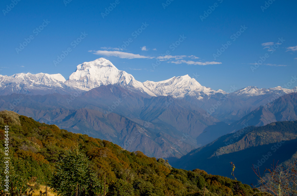 Fototapeta premium Landscape snow peaks mount Himalayas Nepal