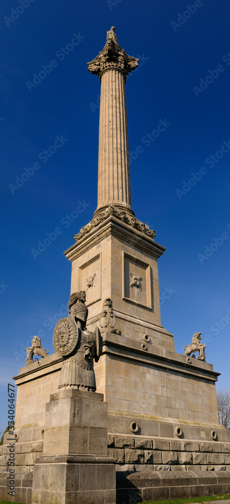 Vertical panorama of Brocks Monument and crypt at Queenstone Heights commemorating a US Canada battle