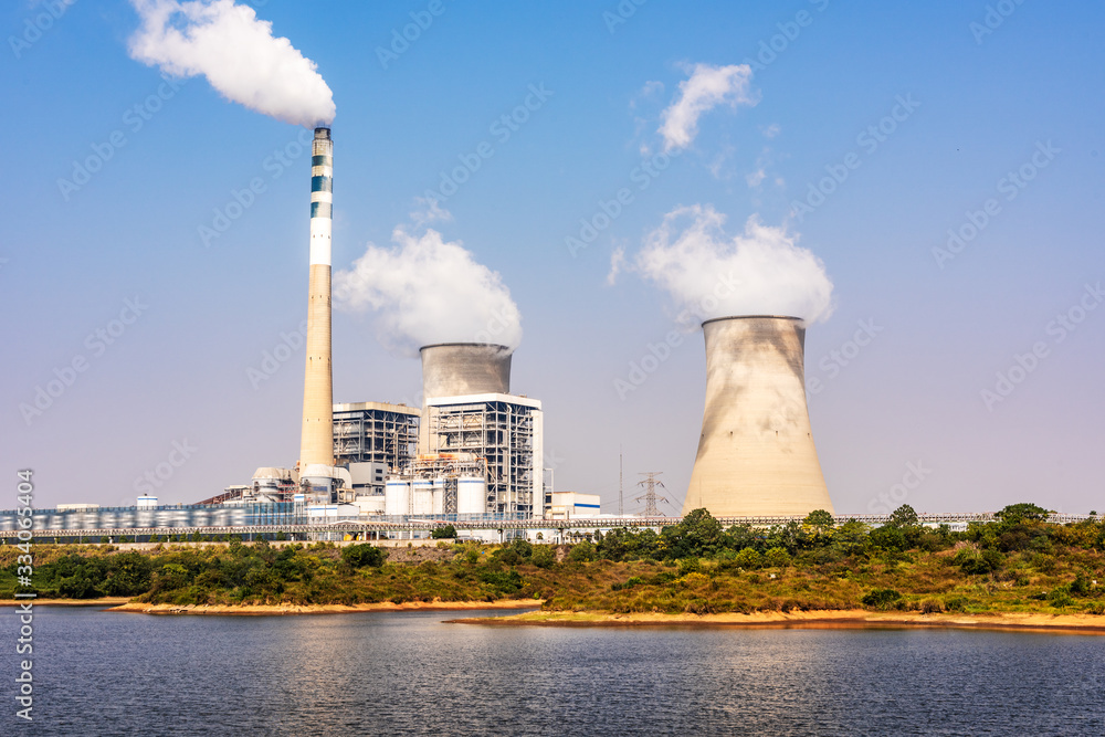 Fototapeta premium power plant cooling towers steam