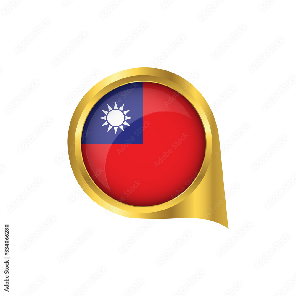 Flag of Taiwan, location map pin, pointer flag Taiwan, button gold, Icon country . Vector Illustration EPS10. Flag of Taiwan, location map pin, pointer flag Taiwan, button gold, Icon country . Vector Illustration EPS10.