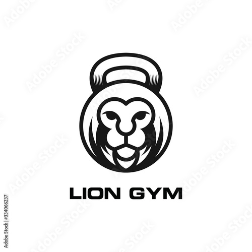 Lion head Logo Fitness. Fitness gym badge illustration.