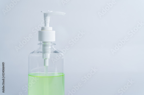 Pressed hand sanitizer on white background.