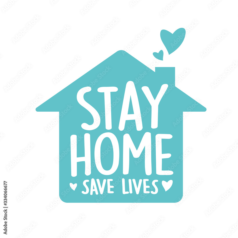 Stay home, save lives vector,  Typography campaign poster with text for your own quarantine time. family Motivational quotes to stay safe at home from disease outbreaks. text with the house logo. - obrazy, fototapety, plakaty 